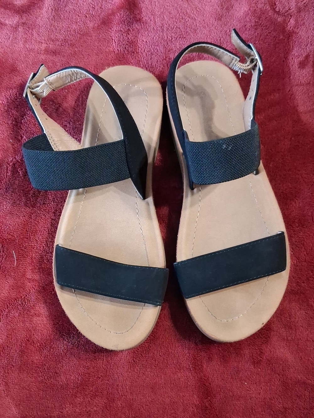 Womens Black Two-Strap Slingback Sandals